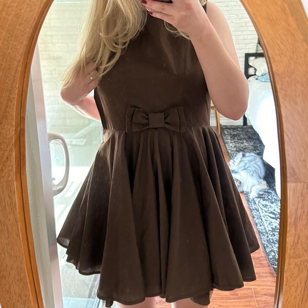 Vintage Chocolate Brown Bow Dress w Petticoat